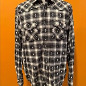 Lucky Brand Black and Gray Dobby Weave Snap Shirt with Western Yokes